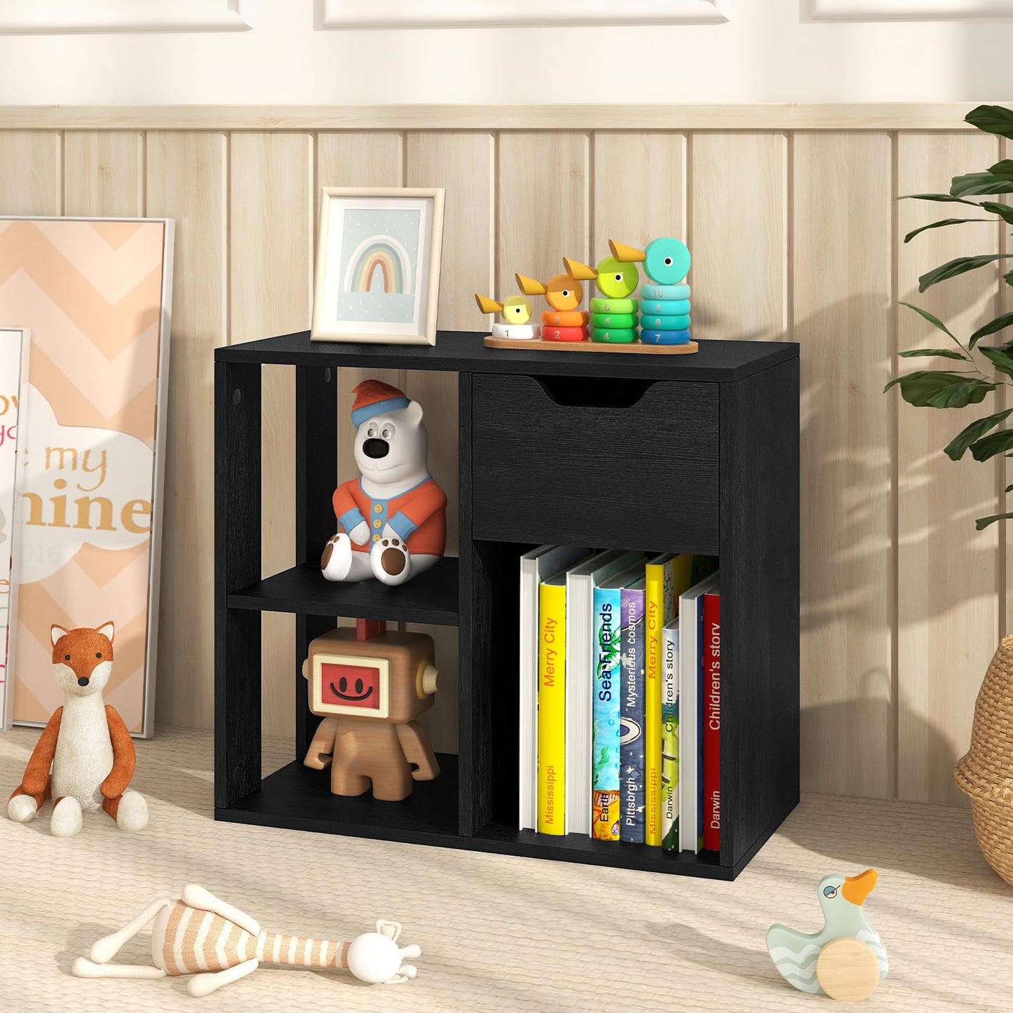 3 Cube Wooden Storage Shelf with Drawer