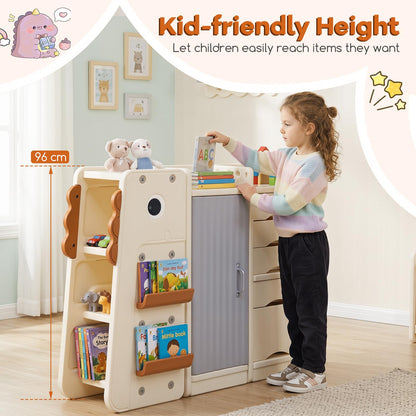 3-Tier Dinosaur Toy Chest with 5 Removable Bins and 2 Shelvesfor Playroom