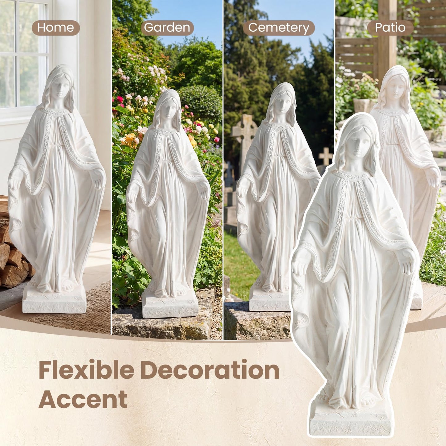 Garden Statue, Tall Virgin Mary/St. Francis Statue, Indoor Outdoor Religious Sculpture Art Decoration