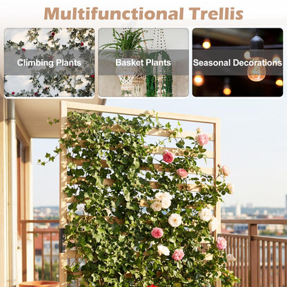 Wooden Planter with Trellis, Raised Garden Bed with Liner, Drainage Design