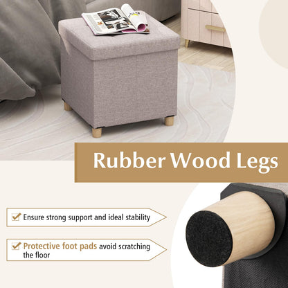 Ottoman with Storage Linen Fabric Footstool with Tray and Rubber Wood Legs