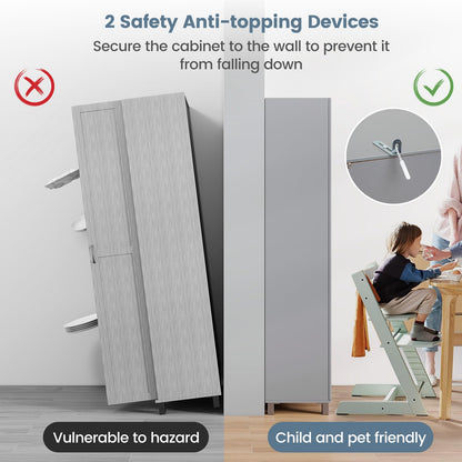 Double Door Tall Storage Cabinet with Adjustable Shelf and Anti tilt Design