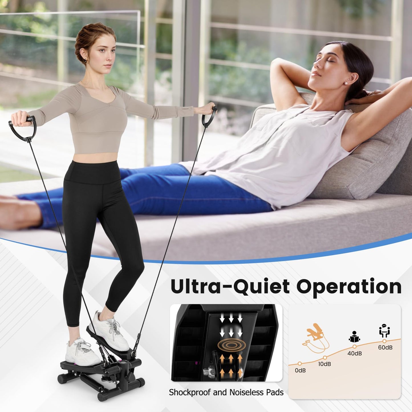 Mini Stepper for Workout Portable Hydraulic Stepper with Resistance Bands