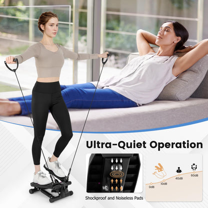 Mini Stepper for Workout Portable Hydraulic Stepper with Resistance Bands