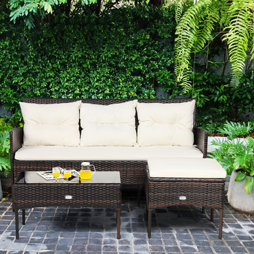 4 Seater Rattan Garden Furniture Set with Tempered Glass Table