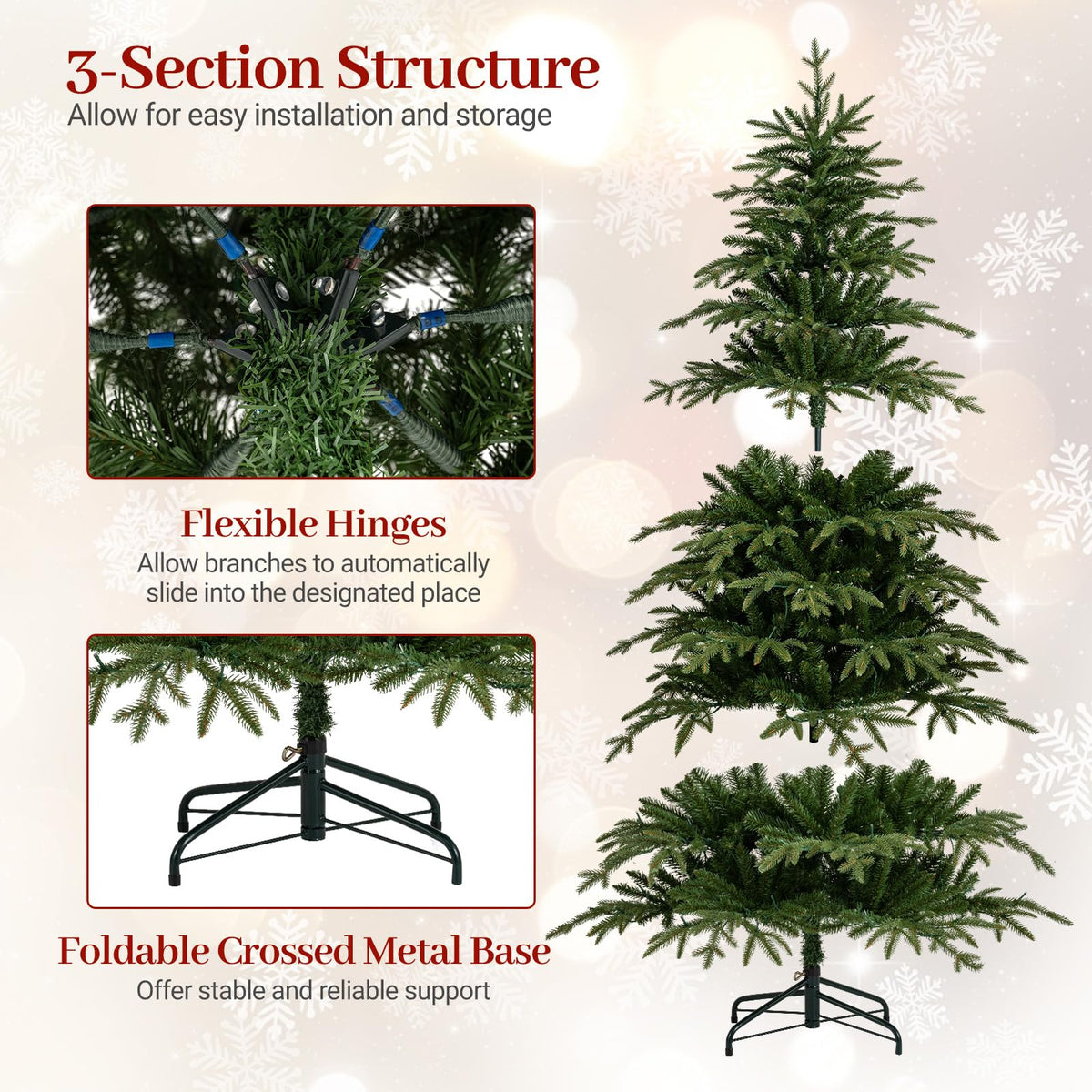 Pre-Lit Artificial Christmas Tree, Hinged Xmas Tree