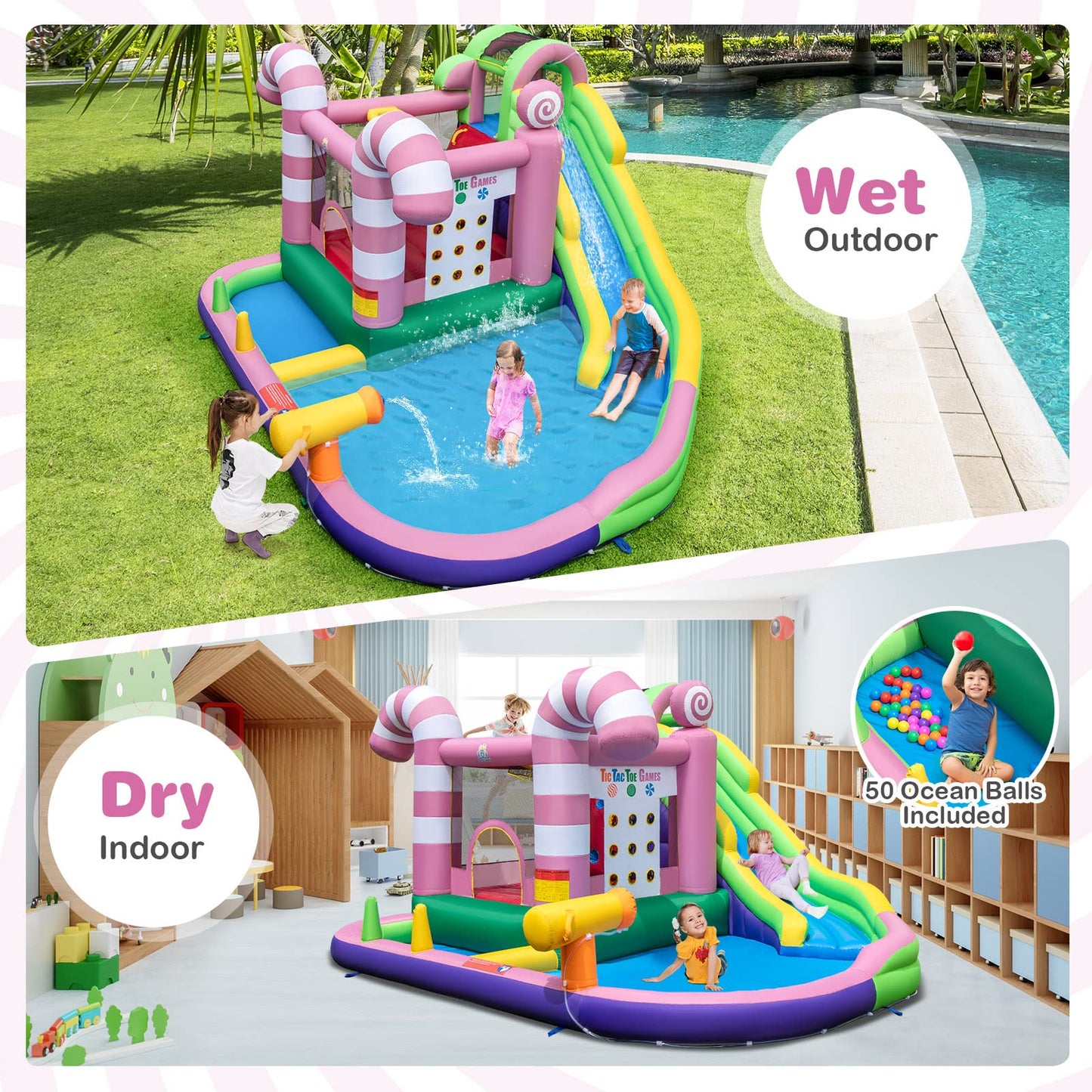 Kids Inflatable Water Park with Slide Blow up Bouncy Castle House for Summer Outdoor Play