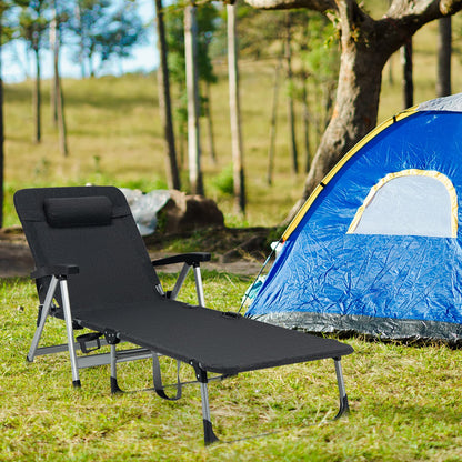 Folding Outdoor Chaise Lounger with Detachable Pillow and Cup Holder