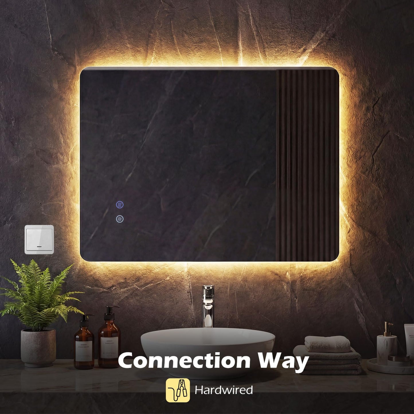 Bathroom Mirror with LED Lights, Anti-Fog Illuminated Wall Mounted Vanity Mirror