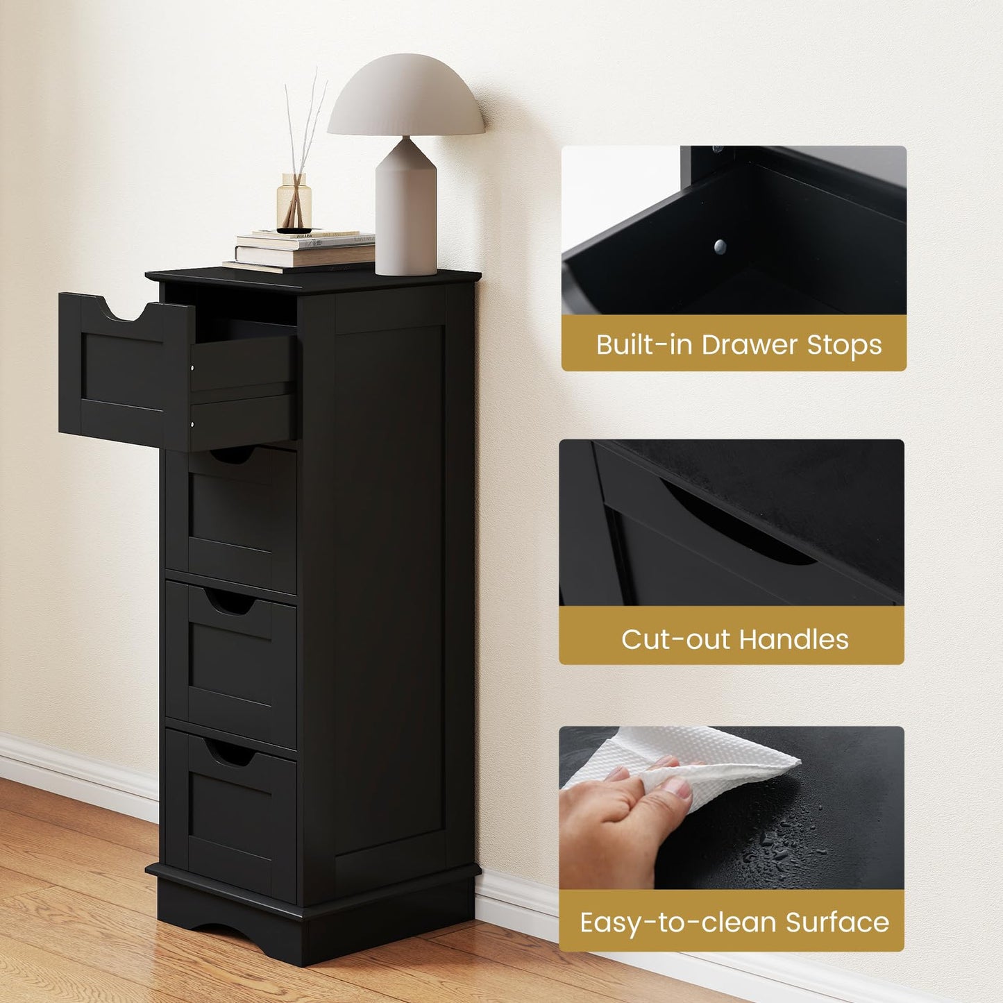 4-Drawer Bathroom Cabinet Narrow Floor Standing Cabinet