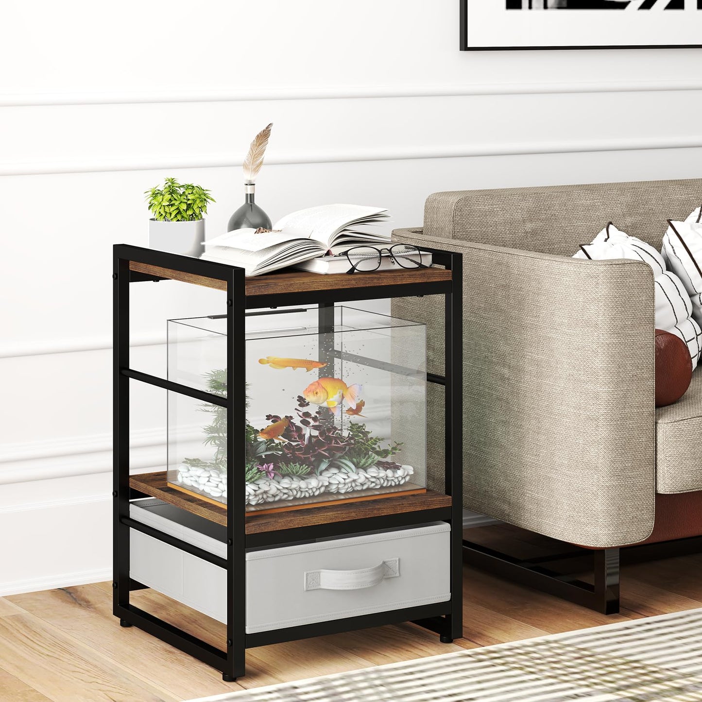 Nightstand Bedside Table with Fabric Drawer Open Wood Shelf