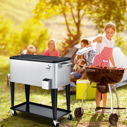 Giantex 80-Quart Rolling Ice Chest Stainless Steel Beverage Cooler Cart with Wheels Bottle Opener