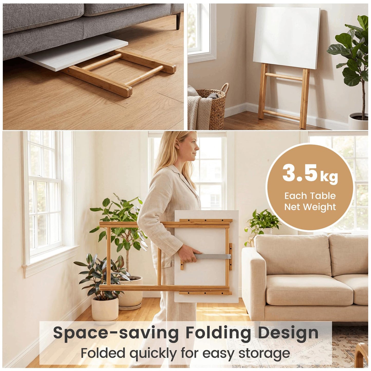Folding Tables Set of 2, Portable TV Trays Table Small Sofa Side Tables