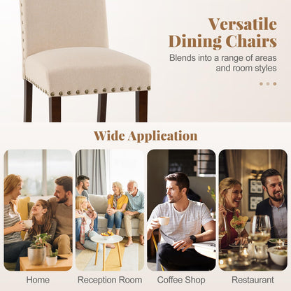 Set of 2 Dining Chairs with High Back, and Solid Rubber Wood Legs