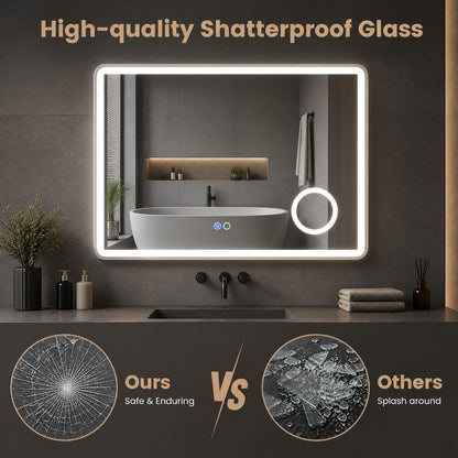 600x800mm Bathroom Mirror with LED Lights, 3x Magnifier, Anti-Fog