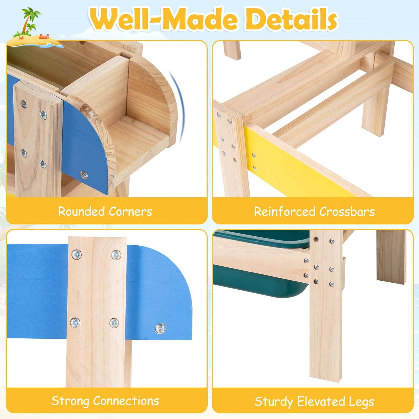 Fir Wood Montessori Sensory Play Activity Table with 2 Water Basin and Submarine Toys for Boys and Girls 3+