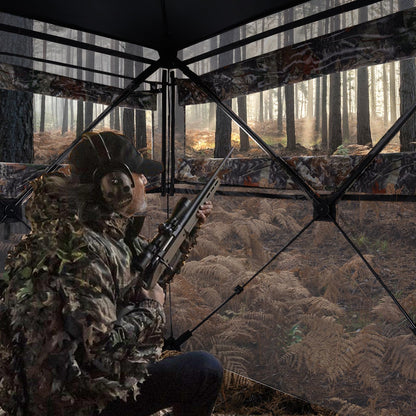 360 Degree One-way See-through Hunting Blind 4 People Ground Blind with Silent-slide Windows