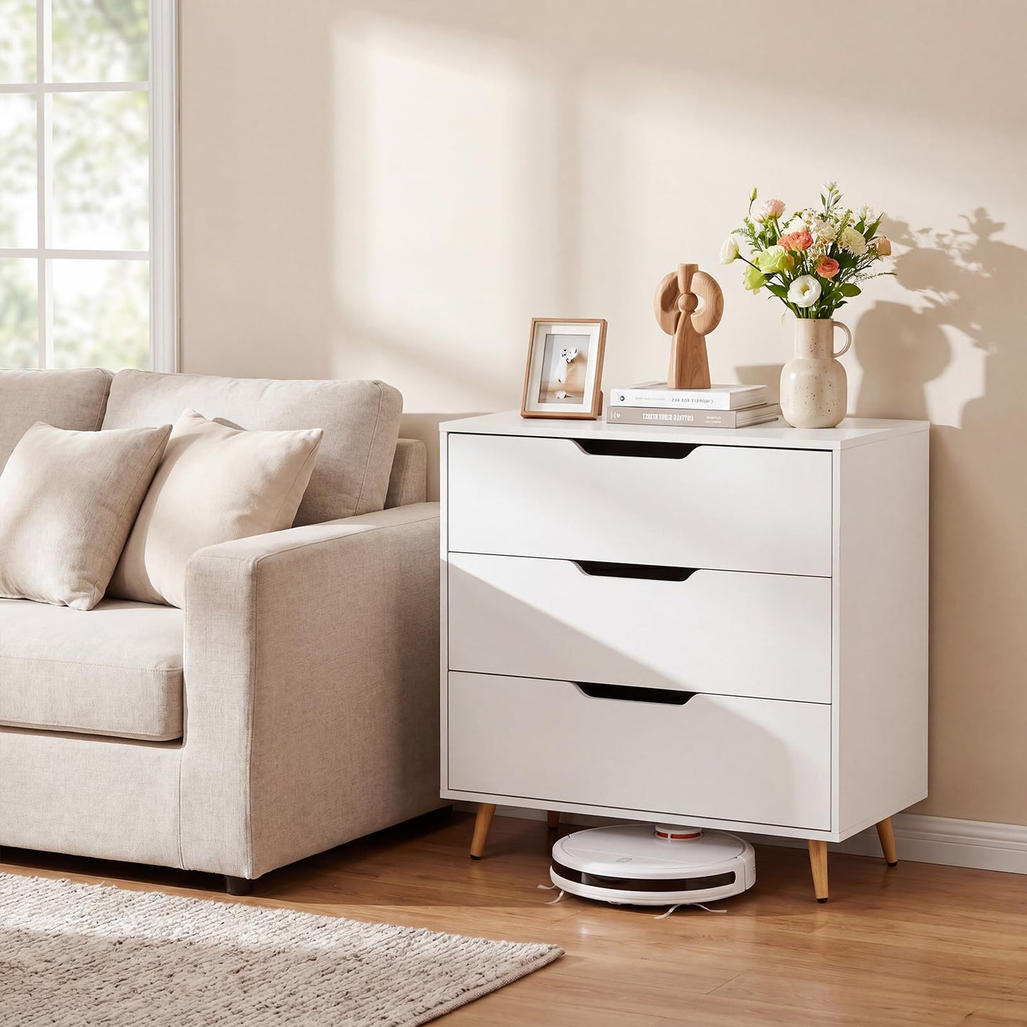 Wooden Nightstand with Anti Tipping Kits and Tall Storage for Living Room