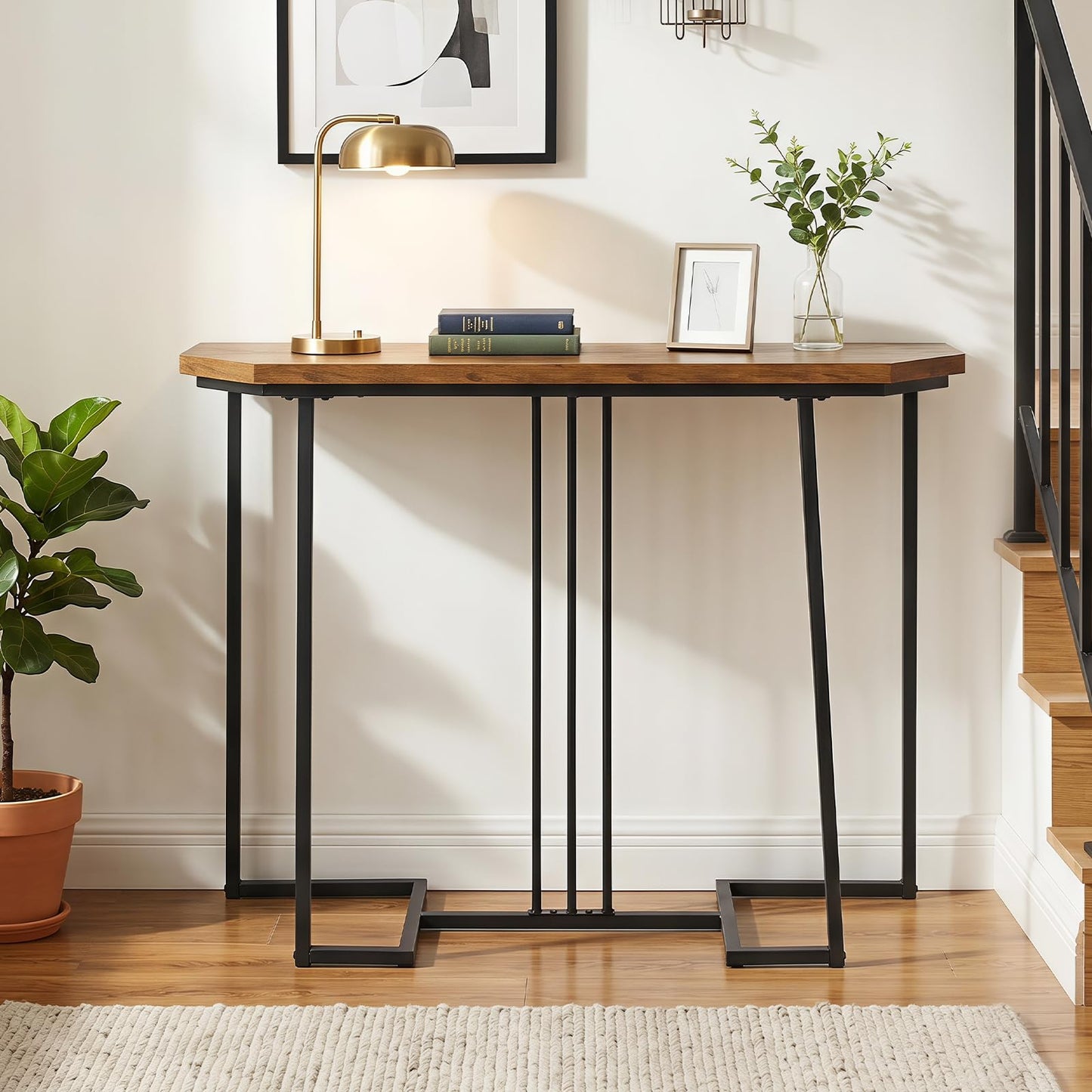 110 CM Narrow Entryway Table with Faux Marble Top for Living Room
