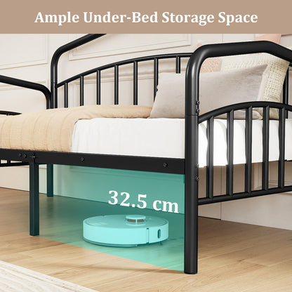 Metal Day Bed with Trundle, Single Bed Frame with Headboard