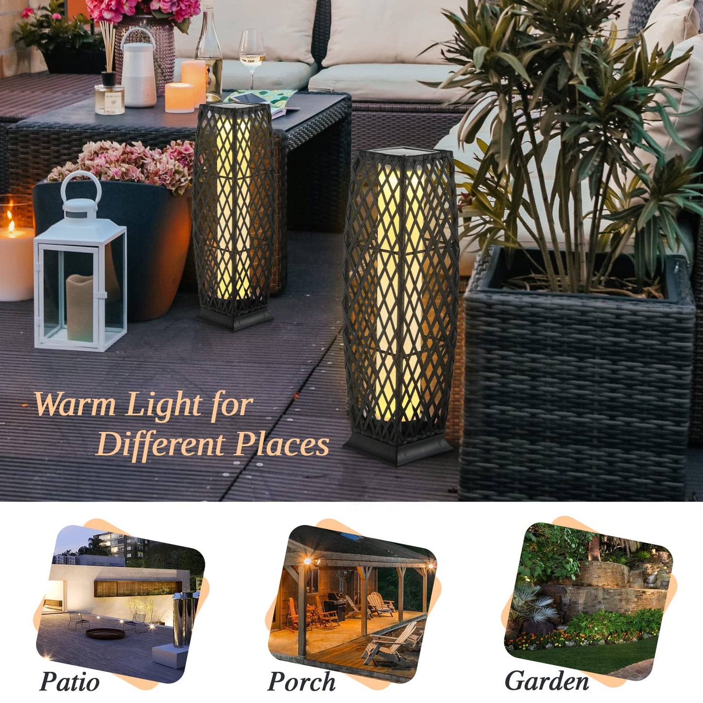Rattan Solar Powered Landscape Lights with Automatic Switch and Large Capacity Batteries