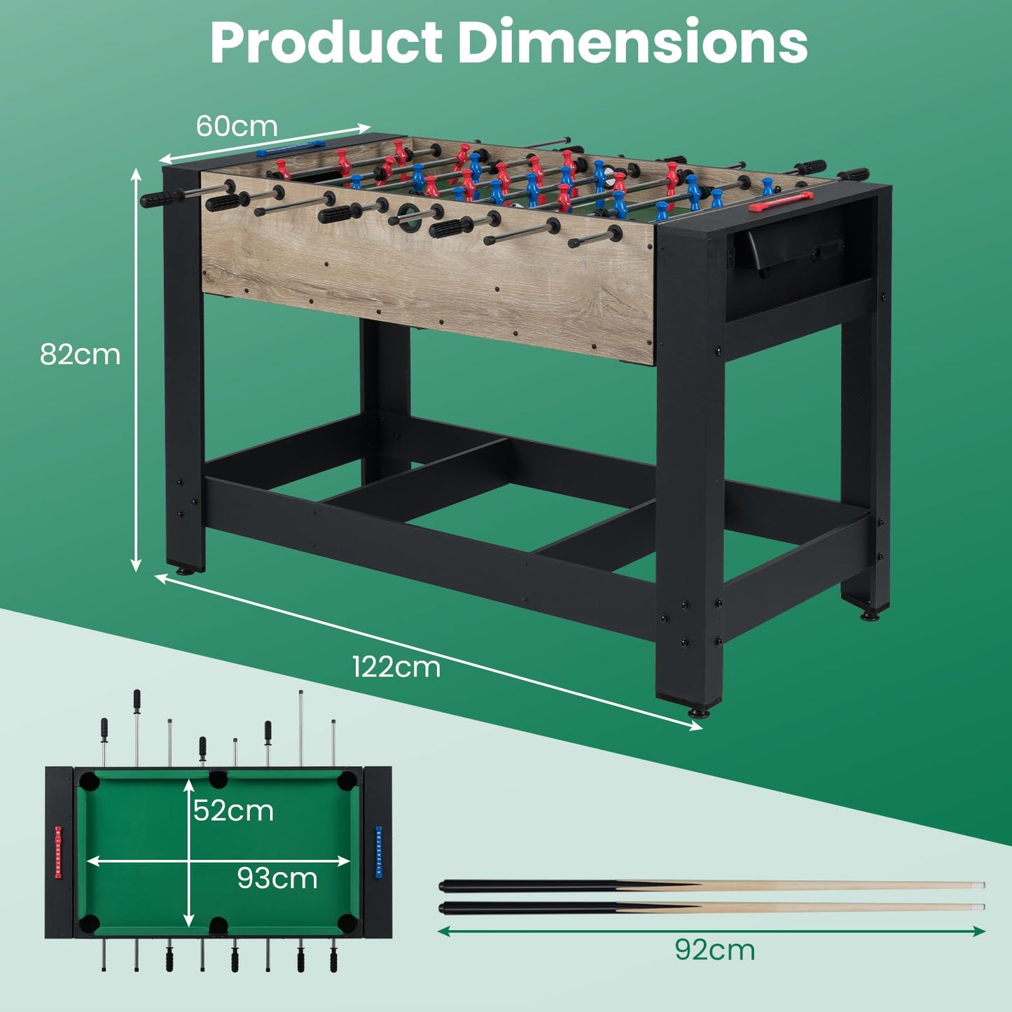 2-in-1 Swivel Multi Game Table 122 cm Foosball and Pool Combo Table