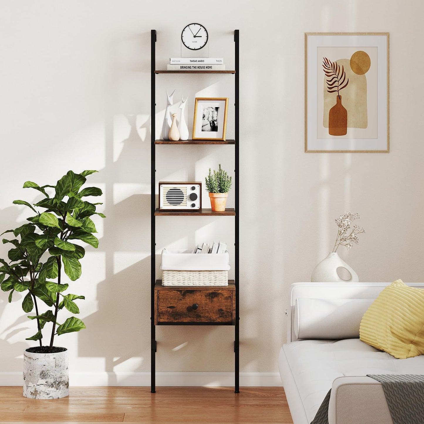 Industrial Tall Narrow Wall Bookshelf Open Display Rack