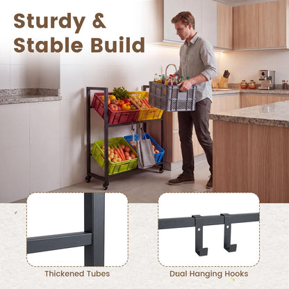 Rolling Drink Crate Rack for 4 Box, Metal Bottle Storage Shelf with 4 Wheels