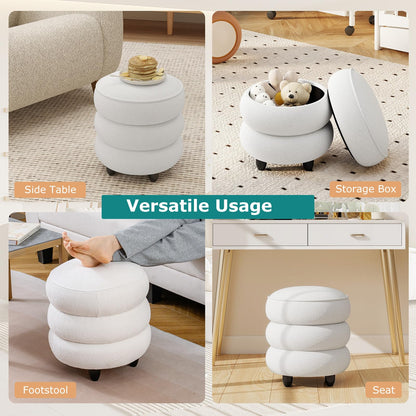 Modern Round Storage Ottoman with Removable Lid and Rubberwood Legs