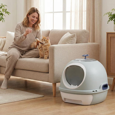 Cat Litter Box with Lid, Helicopter Style Fully Enclosed Cat Toilet