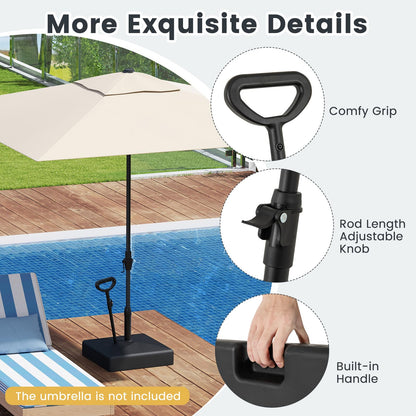 59kg Water & Sand Fillable Patio Parasol Stand with 3 Wheels and Pull Rod