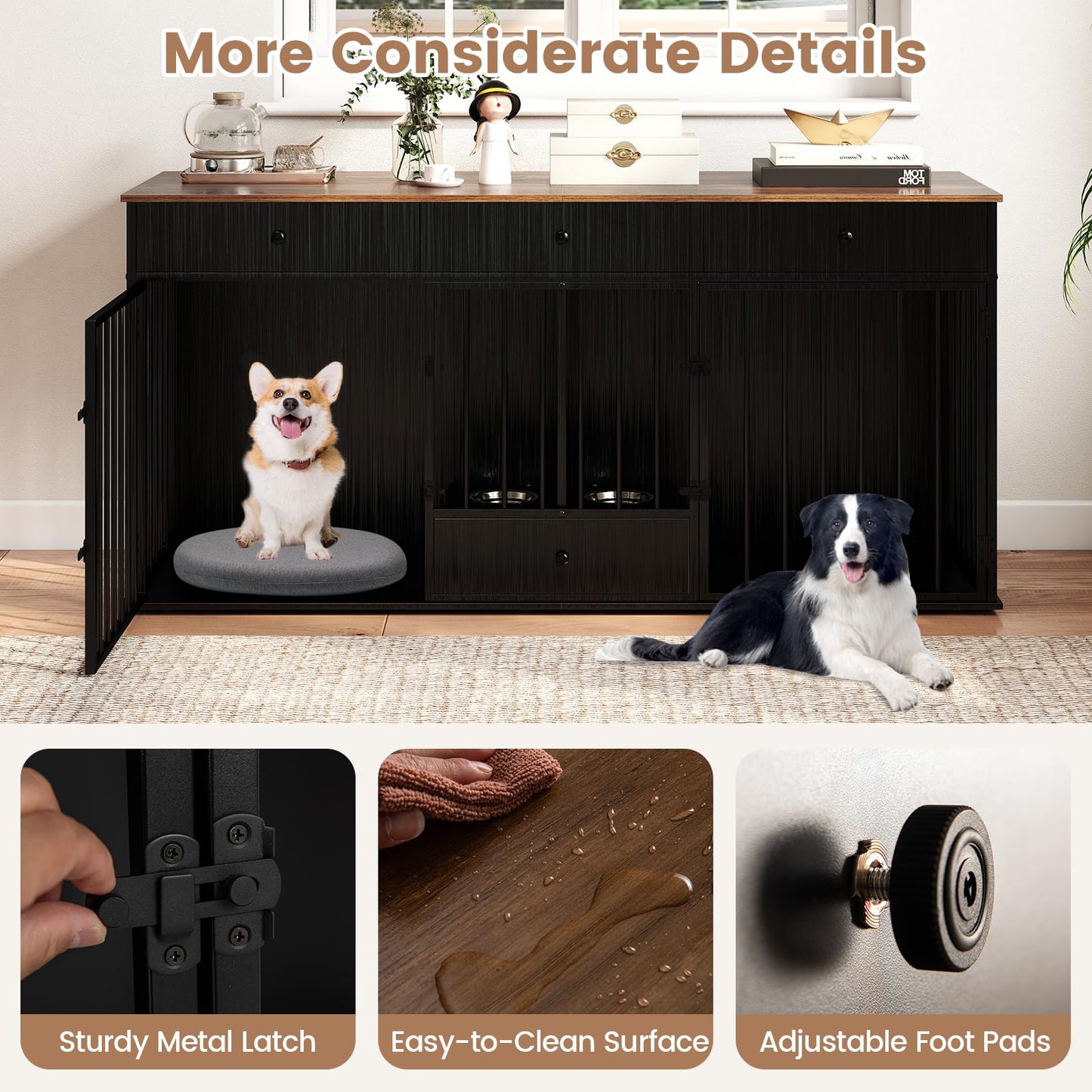 Heavy Duty Dogs Cage with Double Doors and Divider Indoor Puppy Kennel Side Table