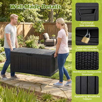 Garden Storage Box, Waterproof Resin Deck Box Bench with Lockable Lid