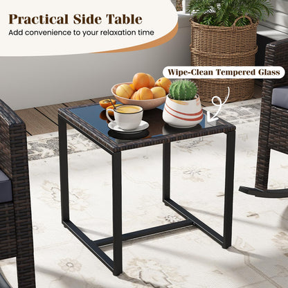 3 PCS Garden Rocking Bistro Set, PE Rattan Furniture Set with Coffee Table
