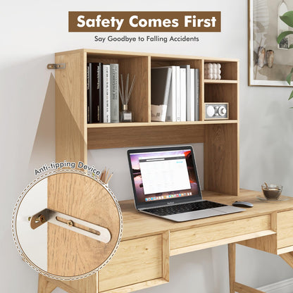 Computer Desktop Bookcase with 4 Cubbies and Open Back Compartment