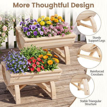 Set of 2 Raised Garden Bed, Half Barrel Fir Wood Planter Boxes with Legs