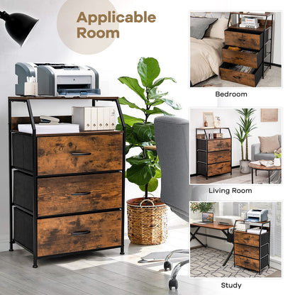 3-Drawer Dresser with Wooden Top and Front for Bedroom Living Room