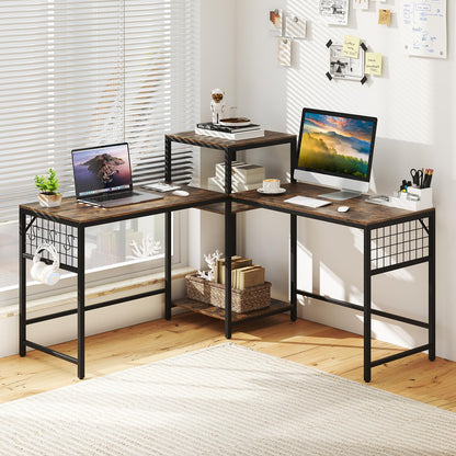 240 cm Long Convertible 2-Person Desk with Printer Stand and Adjustable Shelf