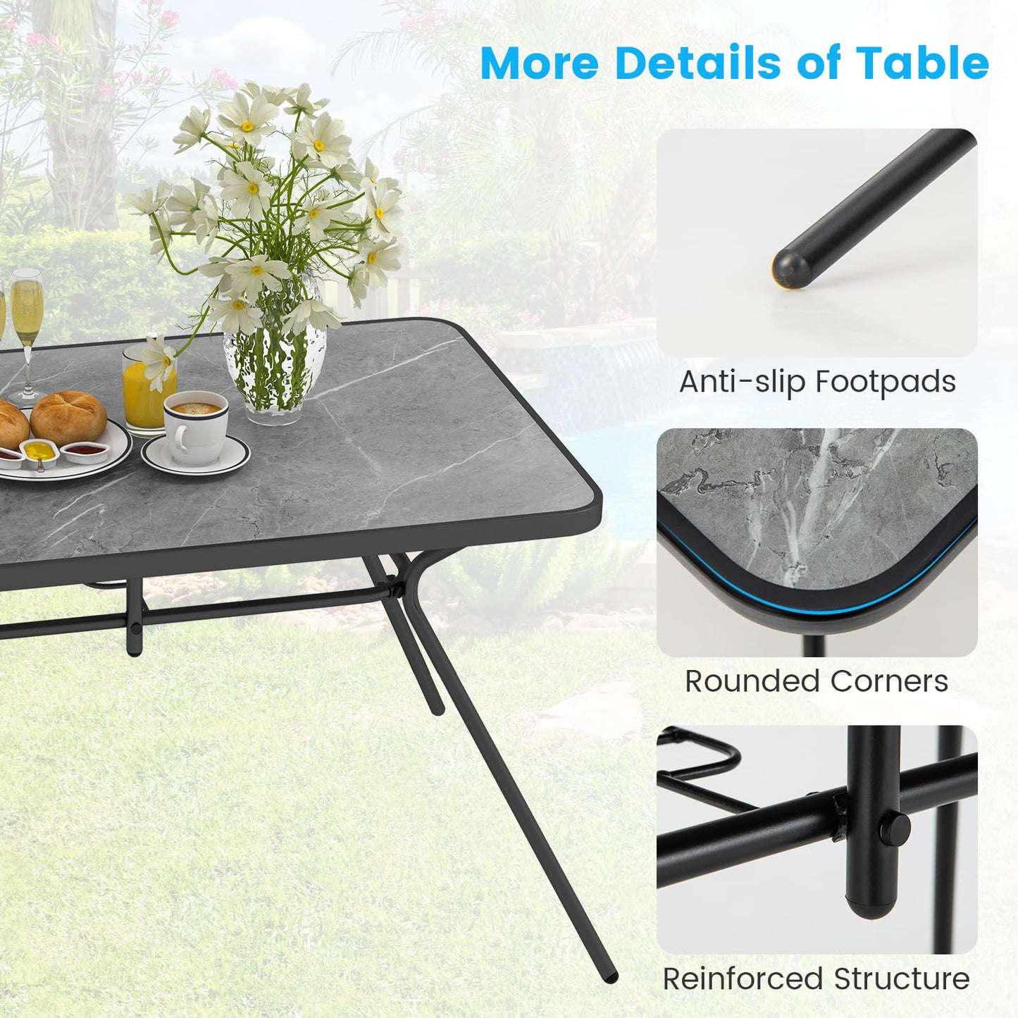 Heavy-Duty Metal Structure and Marble-Like Tabletop for Indoor Outdoor