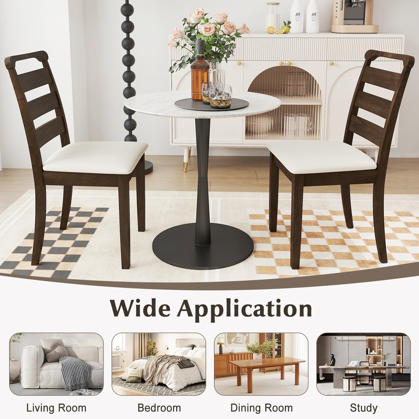 Modern Dining Chair Set of 2 Upholstered Farmhouse Chairs with Rubber Wood Frame