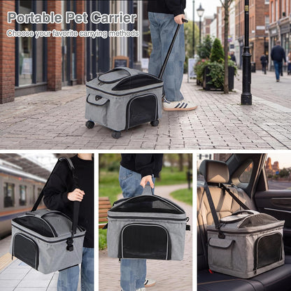 Rolling Pet Carrier with Telescopic Handle and Washable Pad Foldable