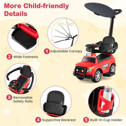3 in 1 Kids Ride on Push Car, Push Along Car with Light