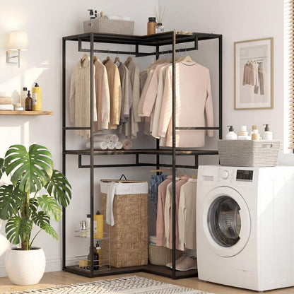 L-Shaped Metal Clothes Rail, 200cm Tall Corner Garment Clothes Rack
