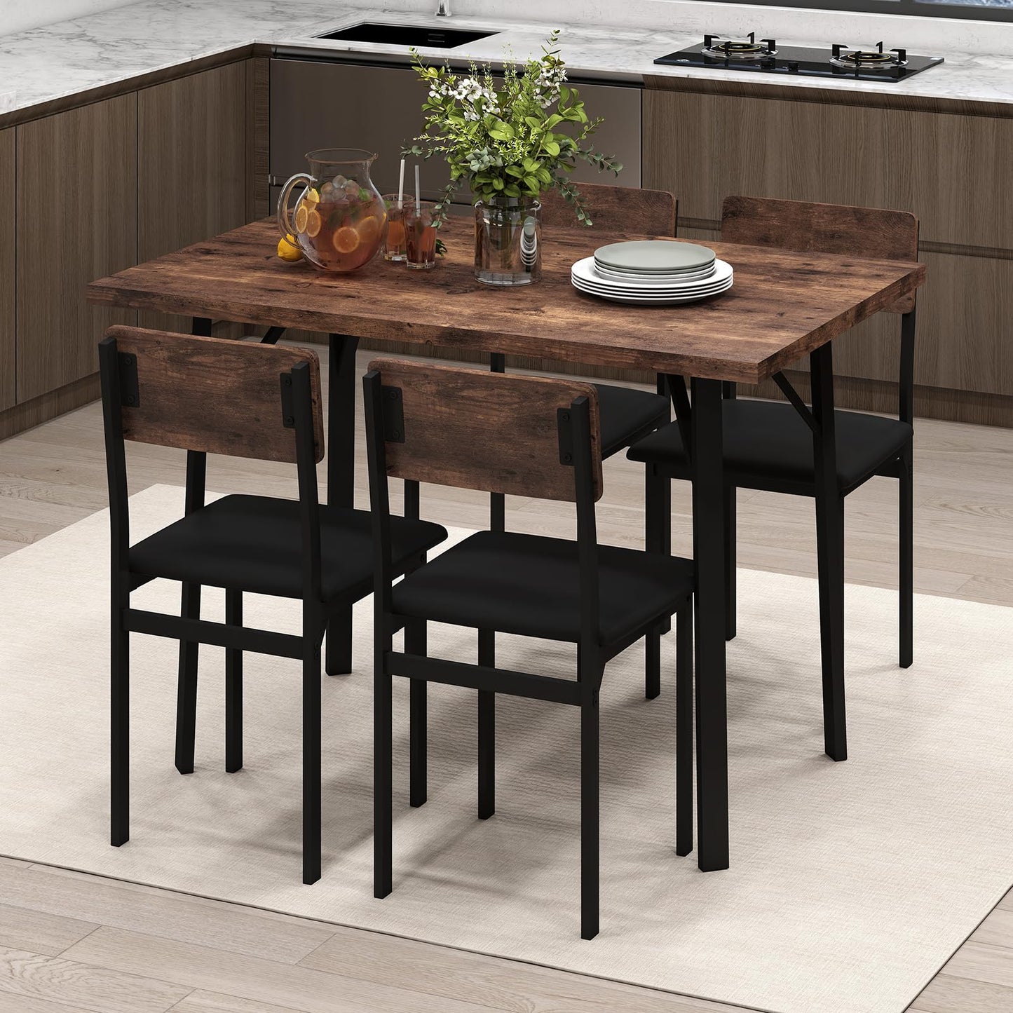 5-Piece Dining Table Set for 4 People with Metal Leg for Small Room