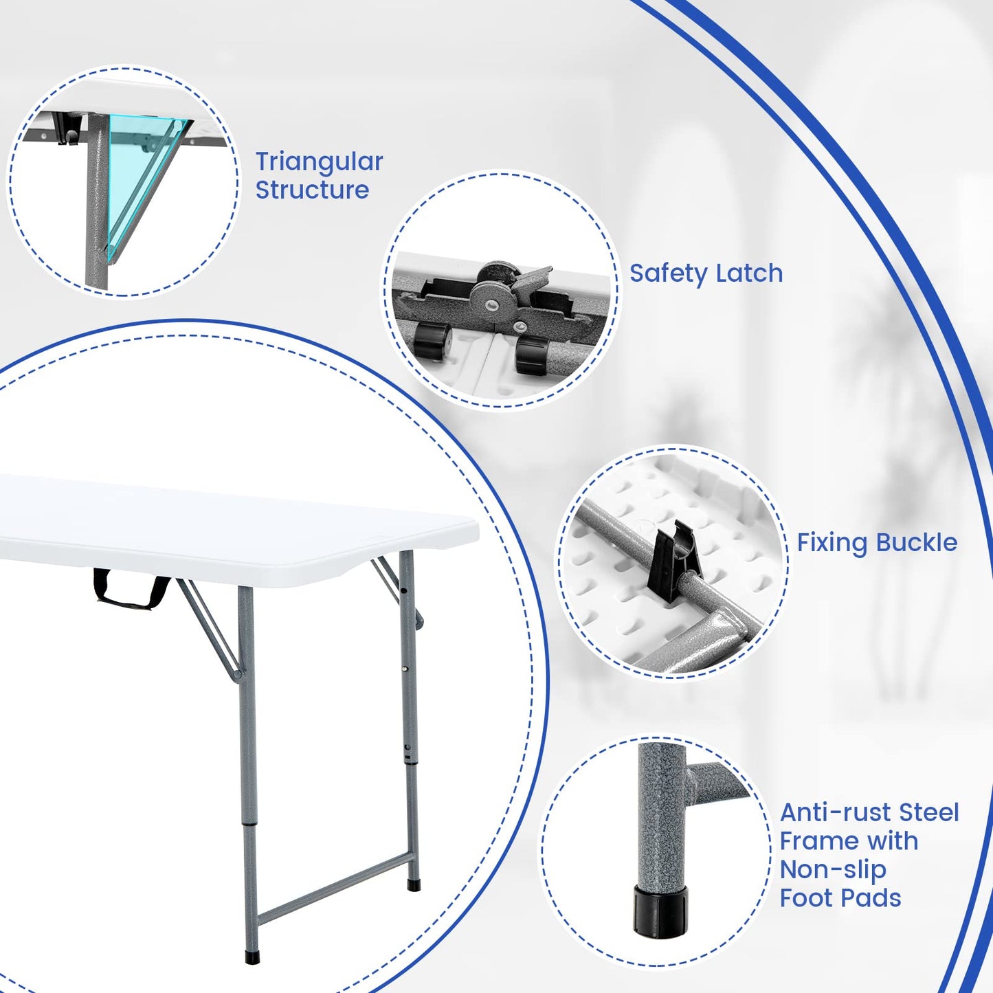 Portable Bi-fold Picnic Table with 3-Level Height Adjustment