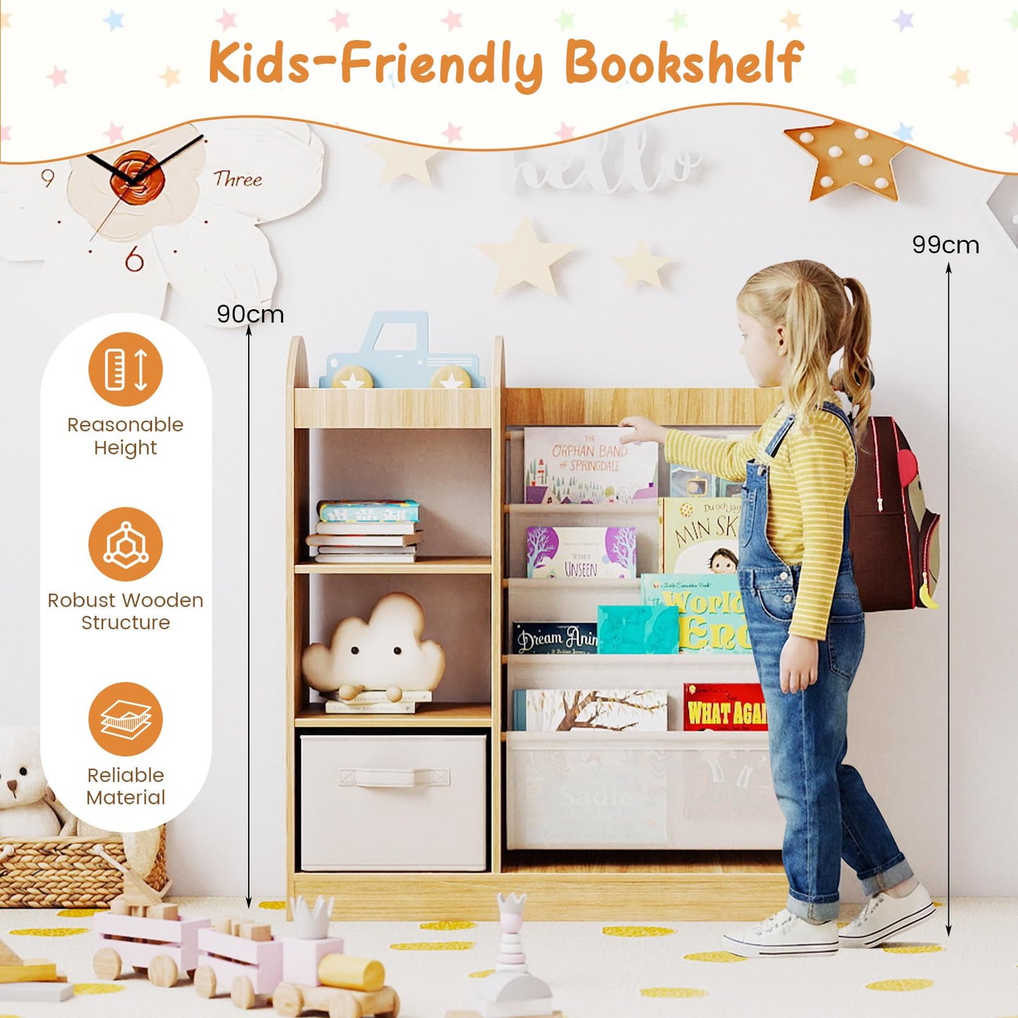 Kids Bookshelf, Toy Storage Organizer with Full-Length Mirror