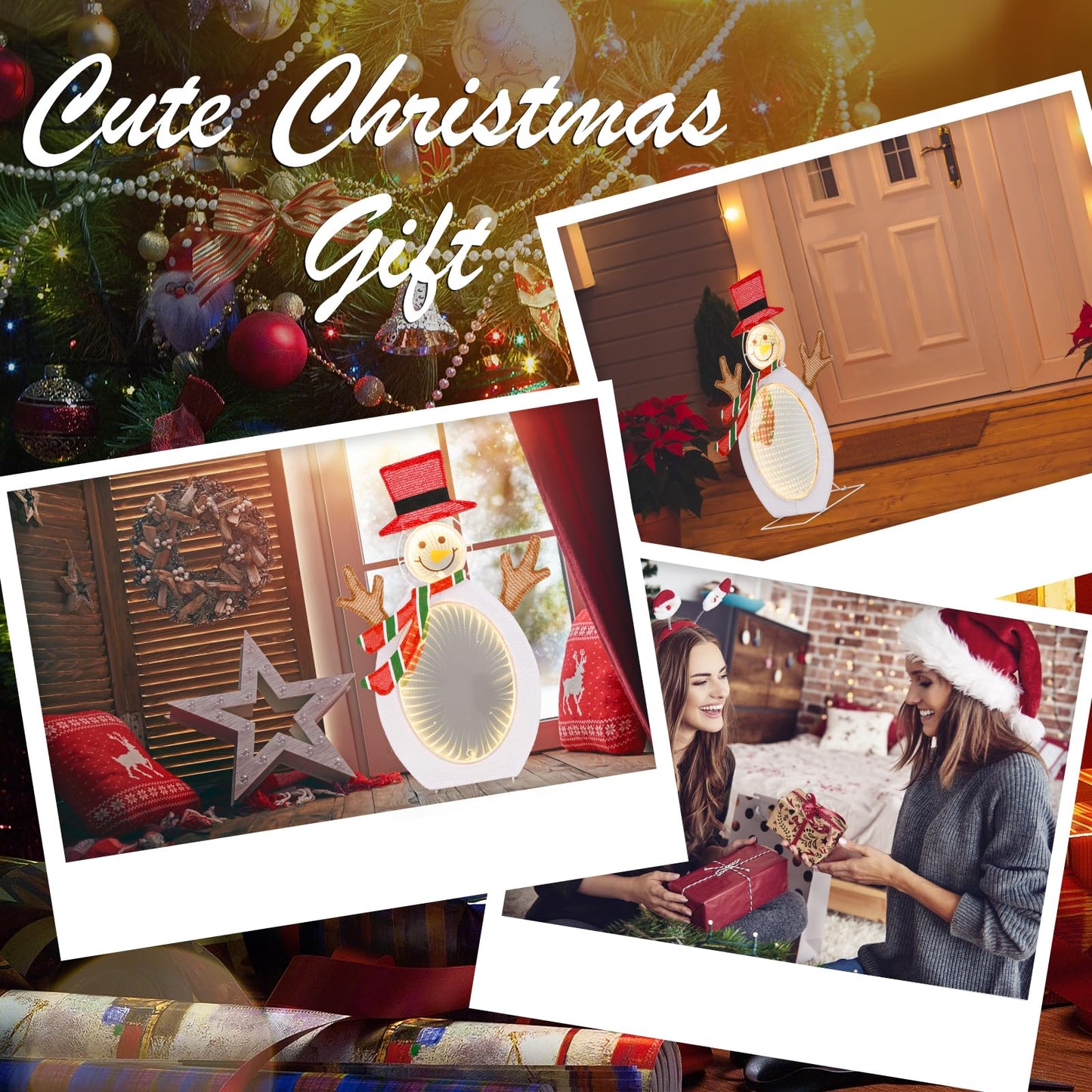 Pre-Lit Snowman with 2 Infinity Tunnel Lights and Top Hat