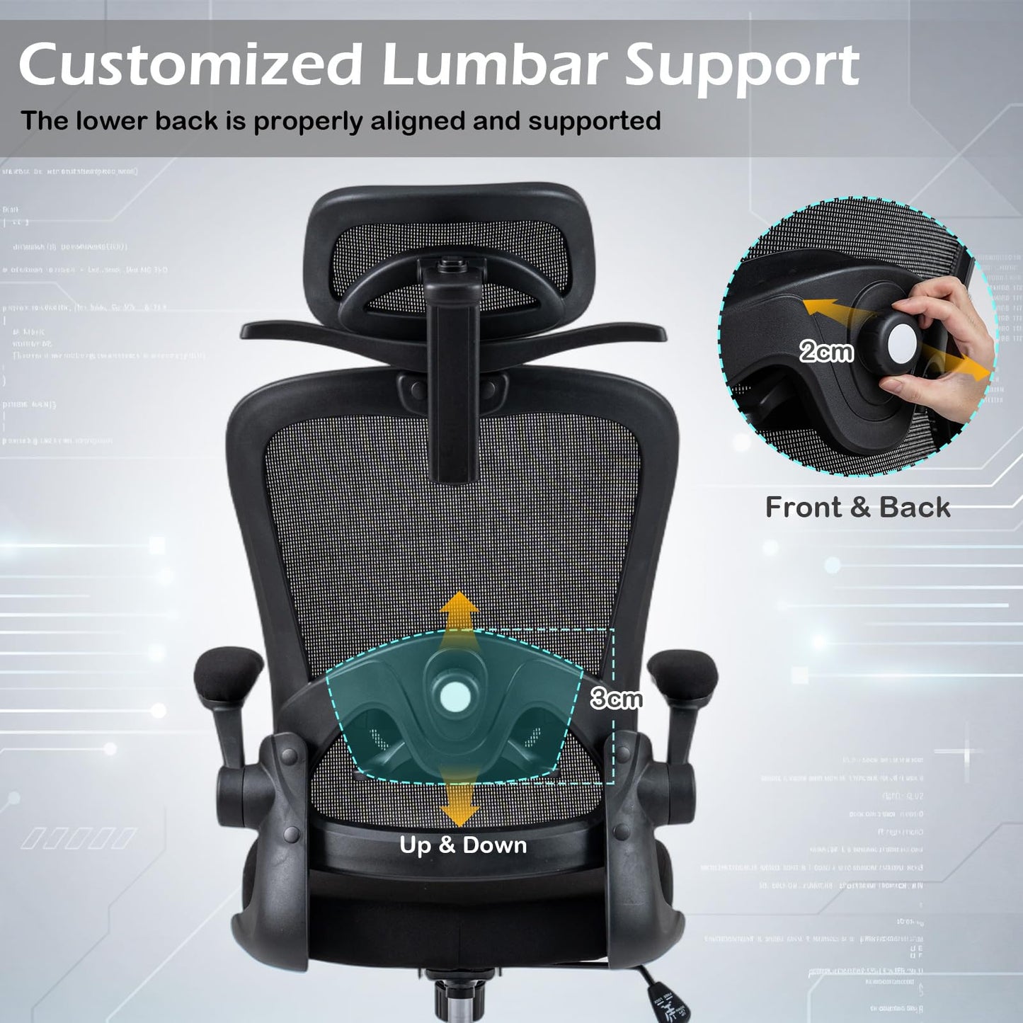 Ergonomic Mesh Office Chair with 3D Headrest and Adjustable Lumbar