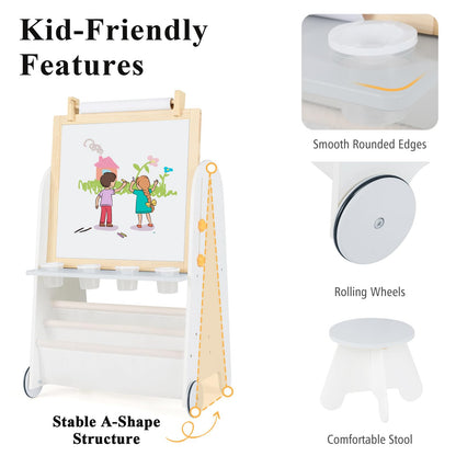 4-in-1 Toddler Activity Table Set with Magnetic Whiteboard and Bookshelves