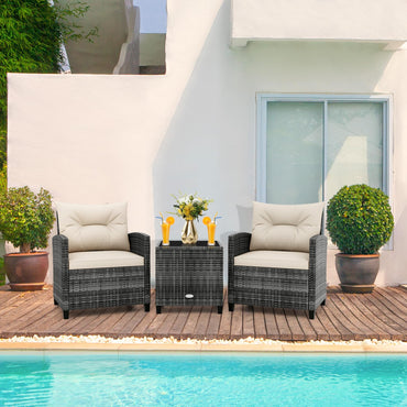 3 Pieces Metal Frame Garden Coffee Table and Sofa Chairs Set with Cushions